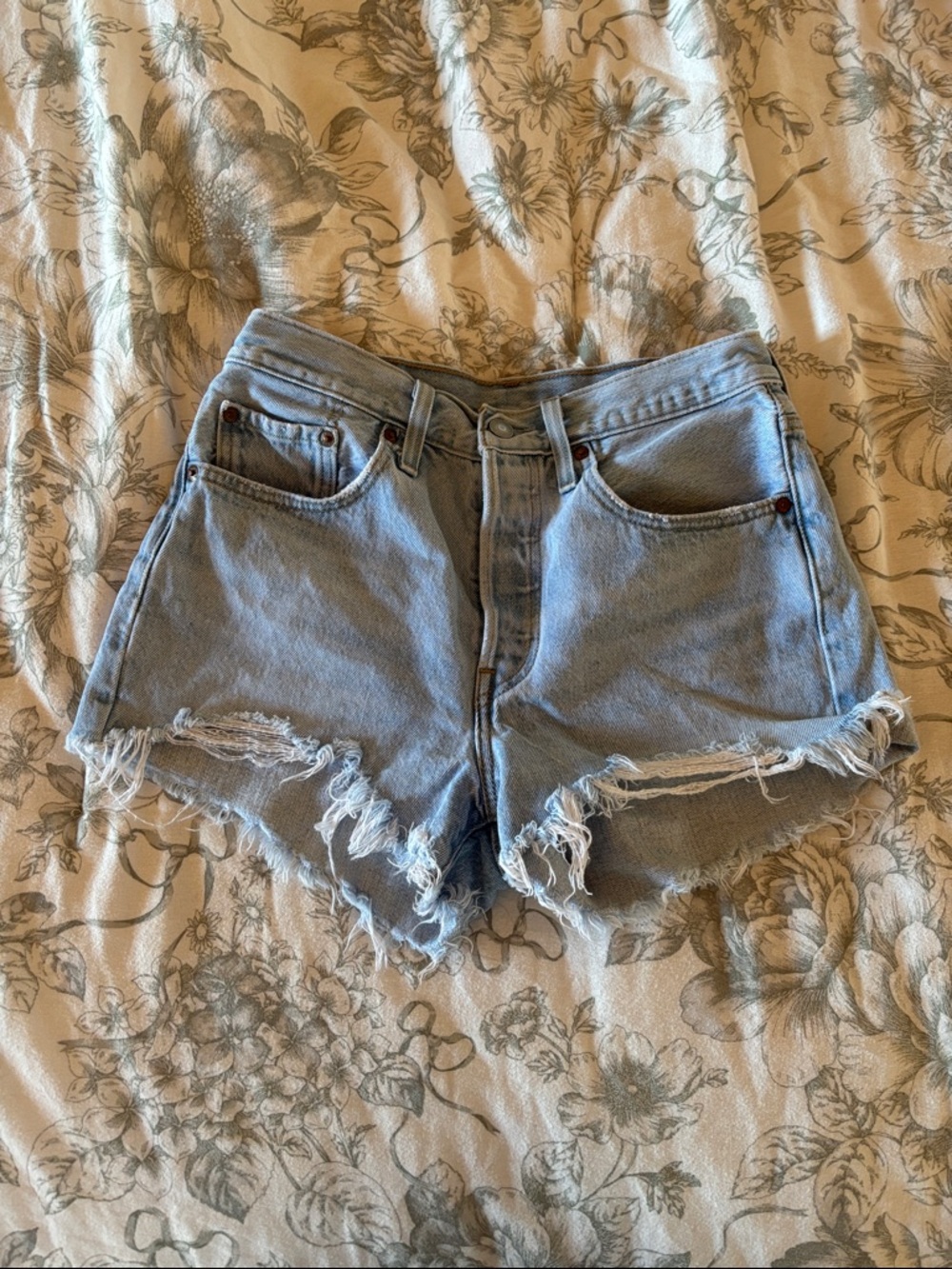Levis Light Blue Distressed Denim Shorts
